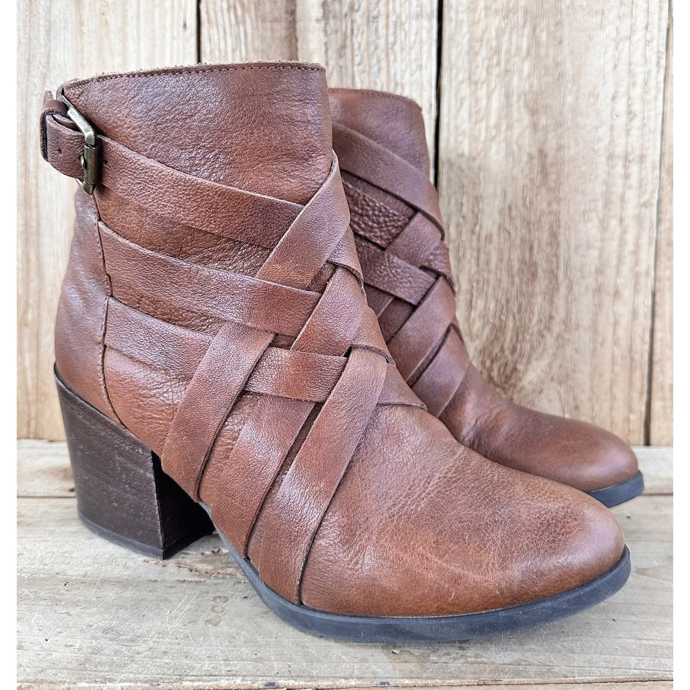 Fabianelli Heeled BOHO Ankle Boots Woven Leather Sz 7.5 EU 38 Faux Fur LIned